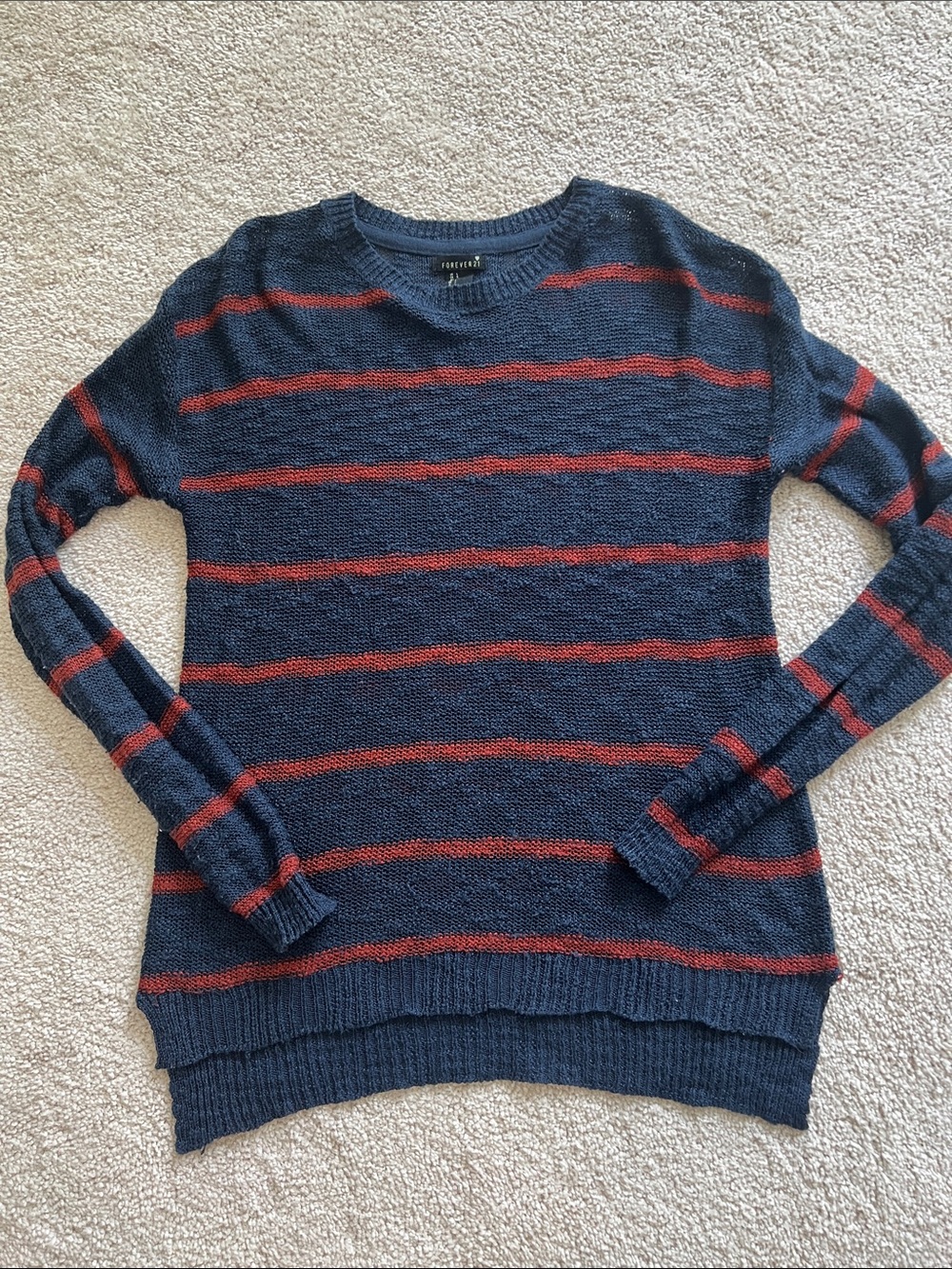 Forever 21 Navy Crewneck Sweater with Red Stripes